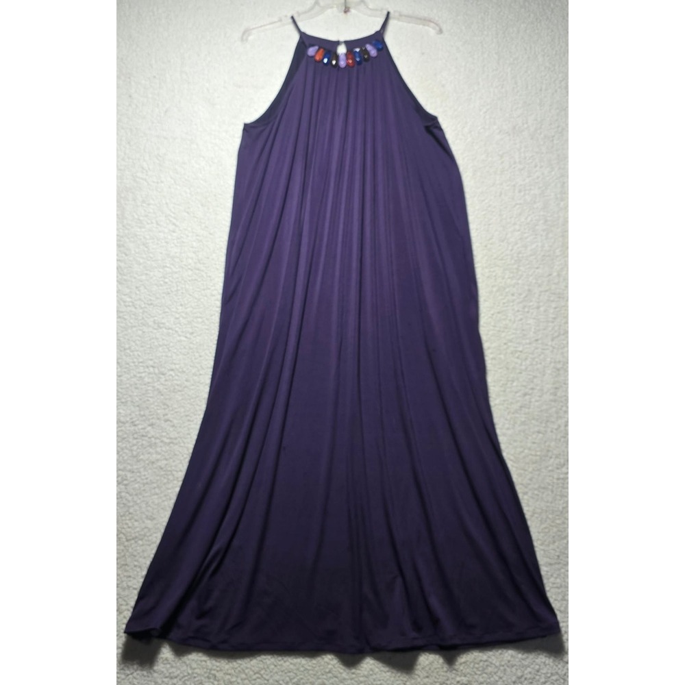 Cato Purple Halter Maxi Dress Beads Neckline Plus Size 18/20W Sleeveless Pockets